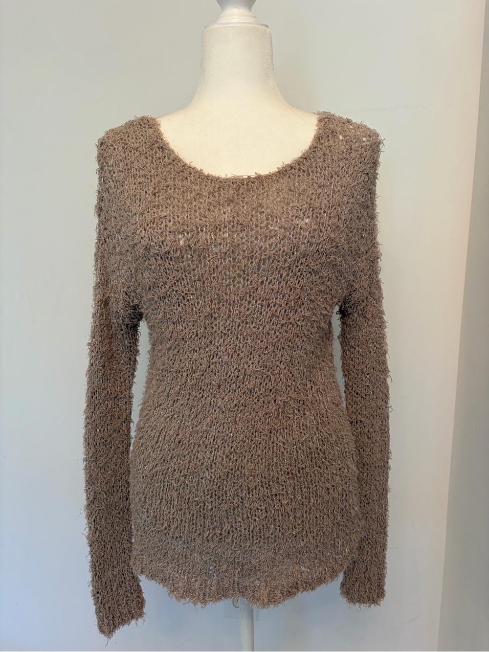 Vince Taupe Open Knit Bounce Scoop Neck Sweater